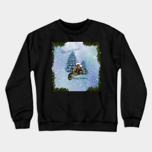 Merry christmas, funny mouse on a motorcycle with christmas hat Crewneck Sweatshirt